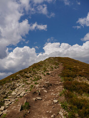 Reaching a summit of an hiking trail in the bieszczady national park