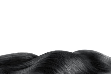 Black shiny hair isolated on white. Background with copy space