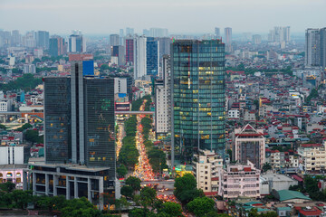 Cityscape of Hanoi skyline at Nguyen Chi Thanh street, Dong Da district during sunset time in Hanoi city, Vietnam in 2020