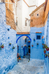 Blue Pearl of Morocco,  narrow streets and buildings in Chefchaouen or Chaouen