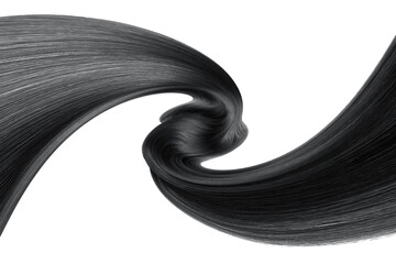 Swirled long black hair isolated on white background