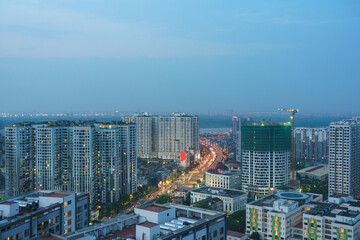 Cityscape of Hanoi skyline at Minh Khai street, Hai Ba Trung district during sunset time in Hanoi city, Vietnam in 2020