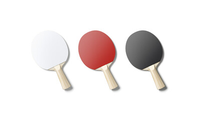 Blank black, white and red wood table tennis racket mockup,