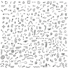 Abstract Set Black Collection Hand Drawn Different Arrows Elements Vector Design Sketch Style Doodle Line Brush Icons