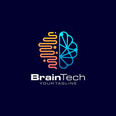 Brain Tech Logo Design Vector Template