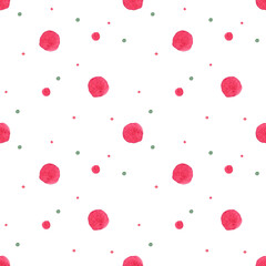 Seamless pattern with painted polka dot. Watercolor illustration