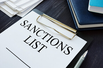 Sanctions list is shown on the conceptual photo