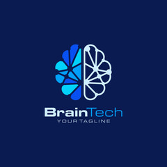 Brain Tech Logo Design Vector Template