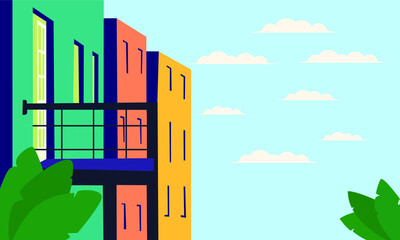 vector illustration of an apartment building with balcony