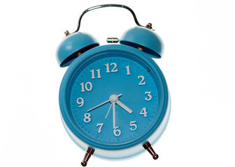 Isolated unbranded mechanical blue alarm clock