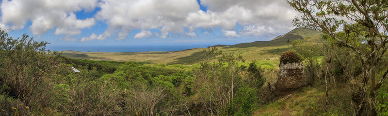 Fototapeta na wymiar Panoramic view of green landscape at Galapagos islands, Ecuador