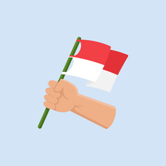 Hand holding Indonesia flag isolated on white background, vector illustration
