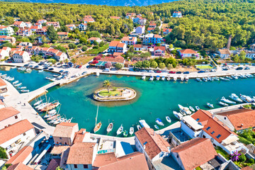 Fototapeta na wymiar Town of Vrboska small palm island aerial view