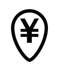 yen currency money symbol in pin point icon isolated on white, yen money for app symbol, simple flat yen money, currency digital yen coin for financial concept