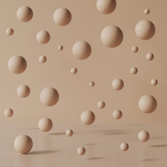 3d render of a light brown abstract background, mock up scene minimal geometrywith falling balls