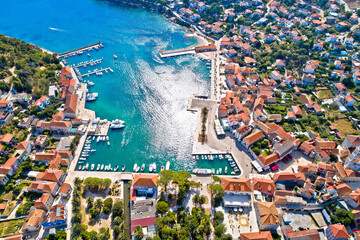 Fototapeta na wymiar Town of Jelsa bay and waterfront aerial view, Hvar island