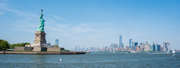 Panoramic view of NewYork Manhattan and Ellis Island