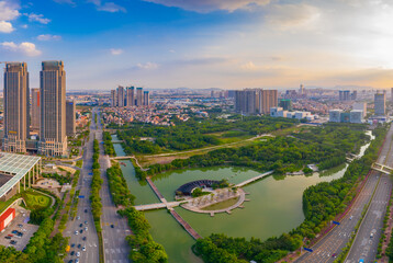 Fototapeta na wymiar Aerial scenery of Dongping new town, Foshan City, Guangdong Province, China
