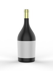 Wine bottle with blank label for branding and mock up. 3d render illustration.