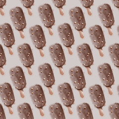 Chocolate Ice Cream Seamless Pattern, Sweetness, Illustration, Watercolor, Raster illustration