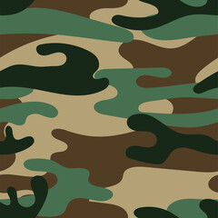 Military camouflage seamless pattern. Khaki texture. Trendy background. Abstract color vector illustration. For design wallpaper, wrapping paper, fabric.