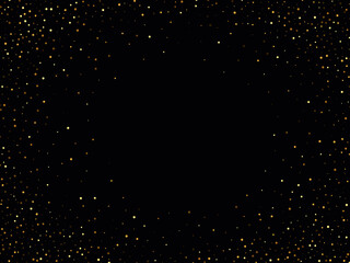 Gold glitter texture on a black background. Golden explosion of confetti. Golden abstract texture on a black background. Design element.