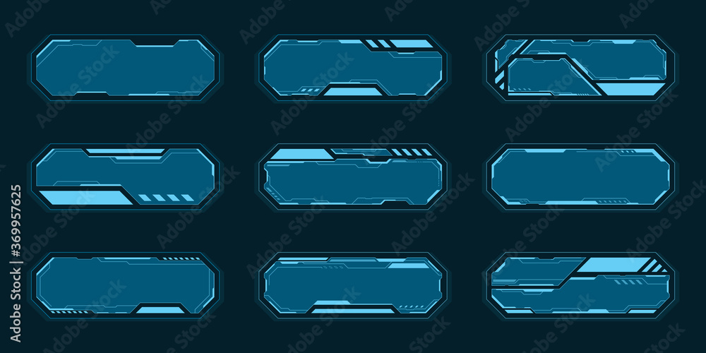 Poster blue octagon frame set technology future interface hud vector design