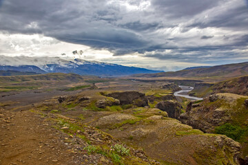 Beautiful and colorful mountain landscape in Landmannalaugar, Iceland. Nature and places for wonderful travels