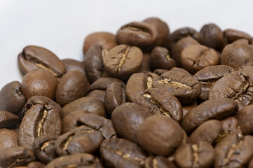 Bulk of roasted coffee beans isolated
