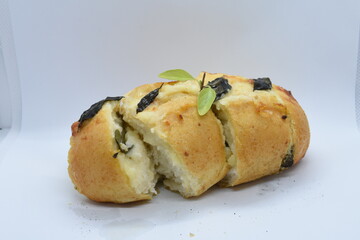 Garlic bread with basil and cheese