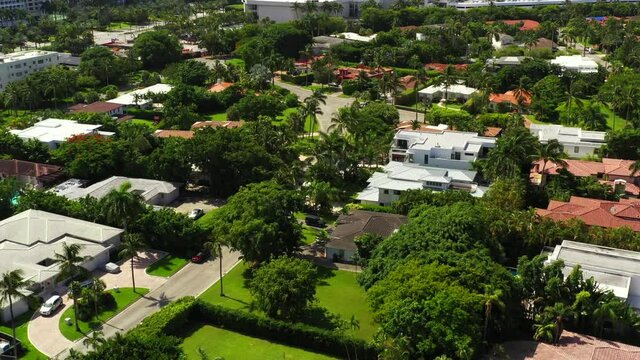 Aerial video flying over luxury homes Miami Bal Harbour