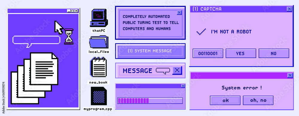 Aufkleber Old user interface windows, retro message box with buttons. Vaporwave and retrowave style elements.