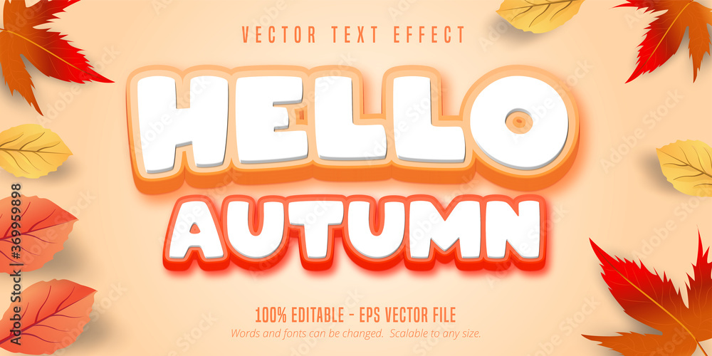 Wall mural hello autumn text, autumn style editable text effect