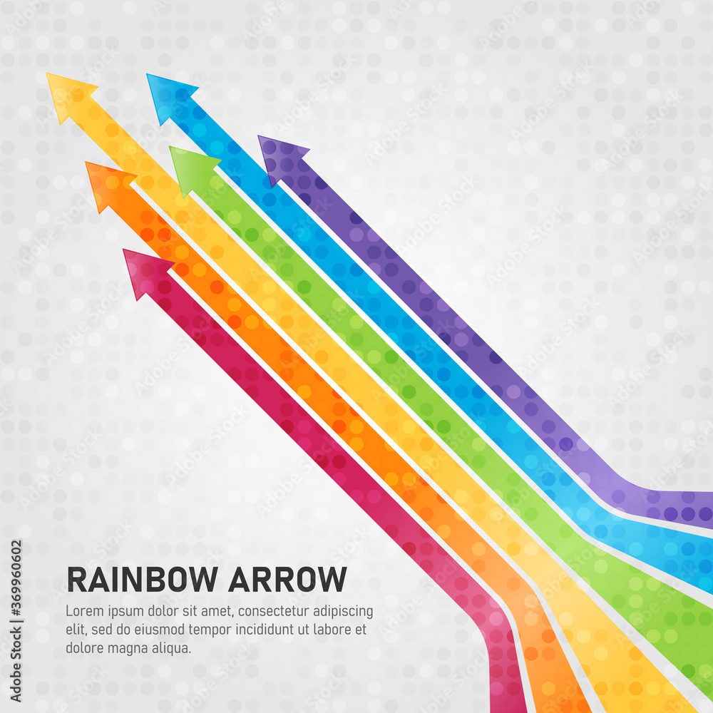 Poster colorful rainbow arrows upwards and abstract circle dot texture style vector design