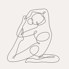 Woman doing yoga continuous one line vector illustration.
