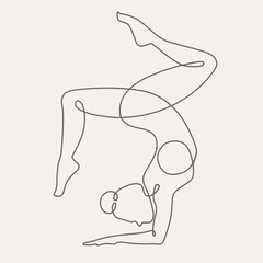Woman doing yoga continuous one line vector illustration.
