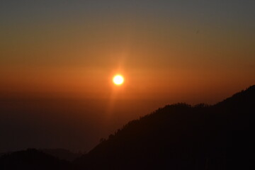 Beautiful sunset and mountains in nainital