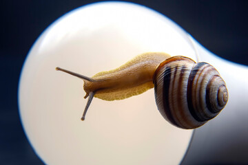 Helix pomatia. snail on led lamp. mollusc and invertebrate. delicacy meat and gourmet food.