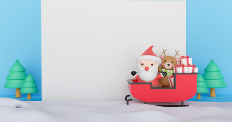 
Merry Christmas ,  Christmas celebrations with Santa clause and friend  with space for text  . 3d rendering .