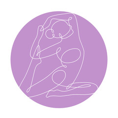 Woman doing yoga continuous one line vector illustration.