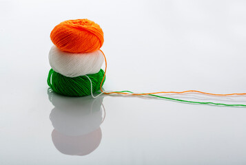 Indian Tricolor or Tiranga with wool for indian Republic and Independence day concept