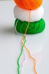Indian Tricolor or Tiranga with wool for indian Republic and Independence day concept