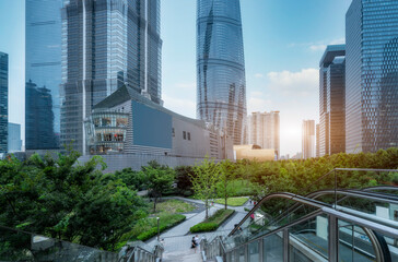 Fototapeta na wymiar Shanghai Financial District Plaza and Urban Modern Architecture Office Building