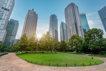 Obraz premium Shanghai Financial District Plaza and Urban Modern Architecture Office Building