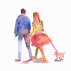 Naklejka premium Vector illustration: stylized people. Watercolor sketches