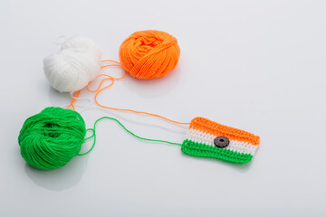 Indian Tricolor or Tiranga with wool for indian Republic and Independence day concept