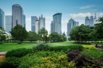 Fototapeta premium Shanghai Financial District Plaza and Urban Modern Architecture Office Building