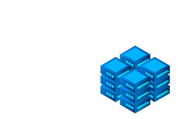 Datacenter isometric vector illustration. Abstract 3d hosting server or data center room background. Network or mainframe infrastructure website header layout. Computer storage or farming workstation.