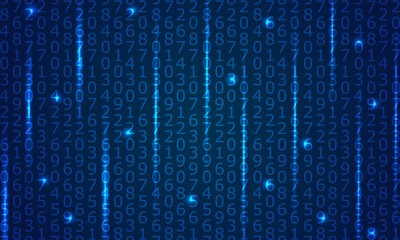 Vector geometric business digital background with different numbers with glowing effect. Vector graphics on a dark blue background.