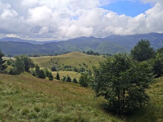 Mountain landscape with clouds - Gutai mountains , Maramures, Creasta Cocosului, Cock's comb